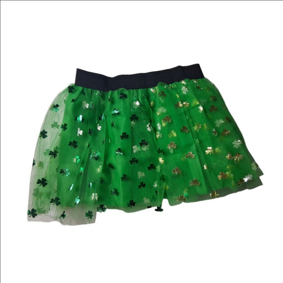 New St Patricks Day Green Tulle Tutu with Shamrock Accents - Picture 1 of 4